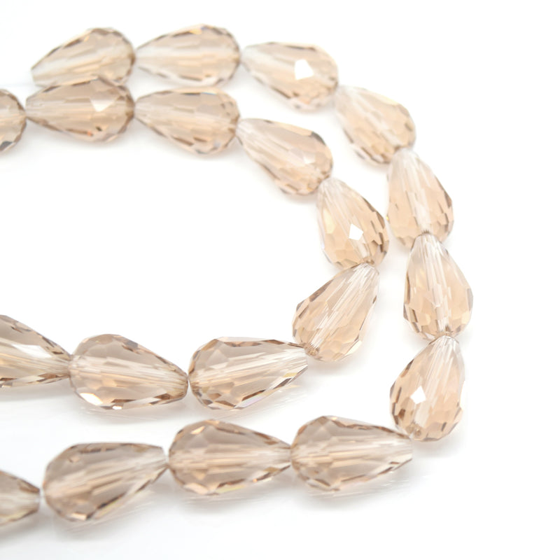 Faceted Teardrop Glass Beads  - Taupe