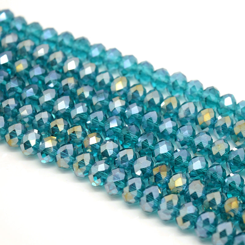 Faceted Rondelle Glass Beads - Turquoise Lustre