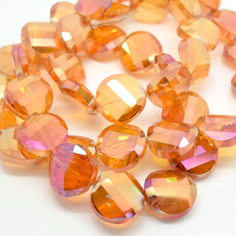 STAR BEADS: 5 x Twist Disc Faceted Glass Beads 18x8mm - Orange AB - Round Beads