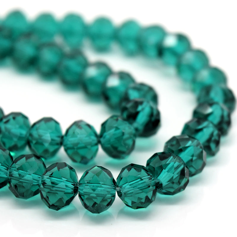 Faceted Rondelle Glass Beads - Dark Emerald