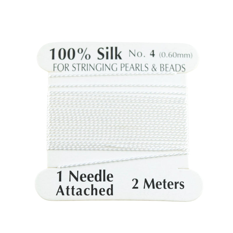 100% Natural Silk Beading Cord 0.6mm (2M) - White (2X PACK)