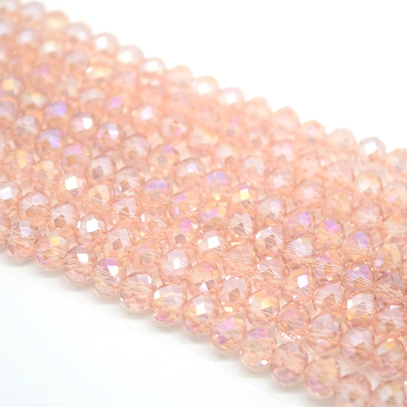 Faceted Rondelle Glass Beads - Vintage Rose AB