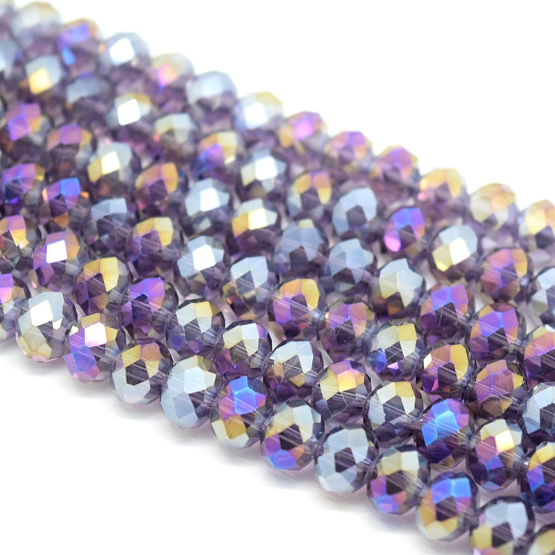 Faceted Rondelle Glass Beads - Violet AB