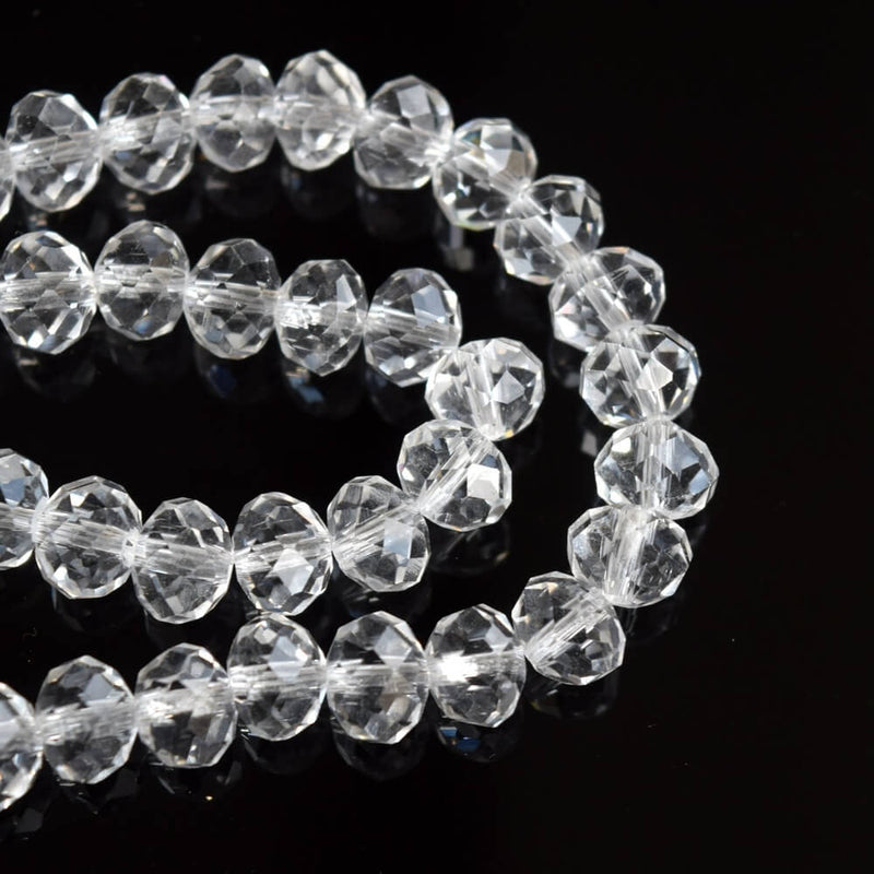 Faceted Rondelle Glass Beads - Crystal