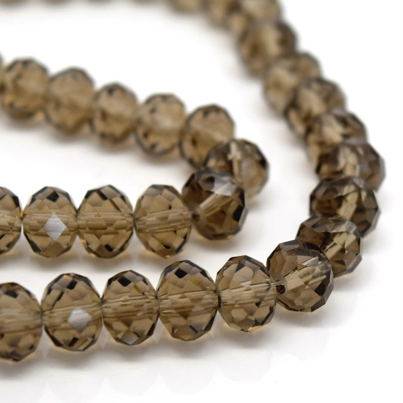 STAR BEADS: 70 x Faceted Rondelle Glass Beads Smokey Grey 8x6mm - Rondelle Beads