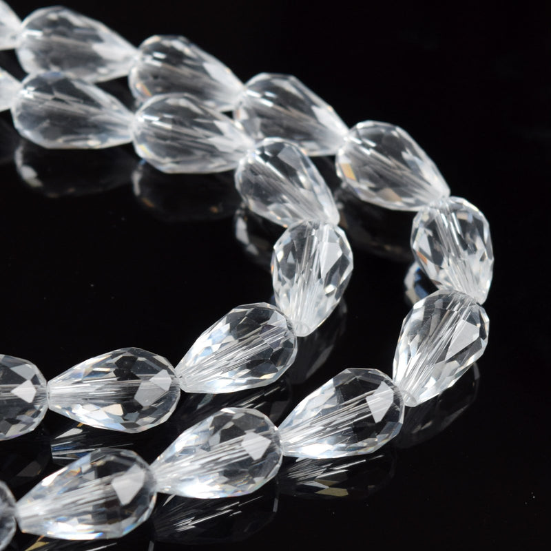 STAR BEADS: FACETED TEARDROP GLASS BEADS  - CRYSTAL - Teardrop Beads