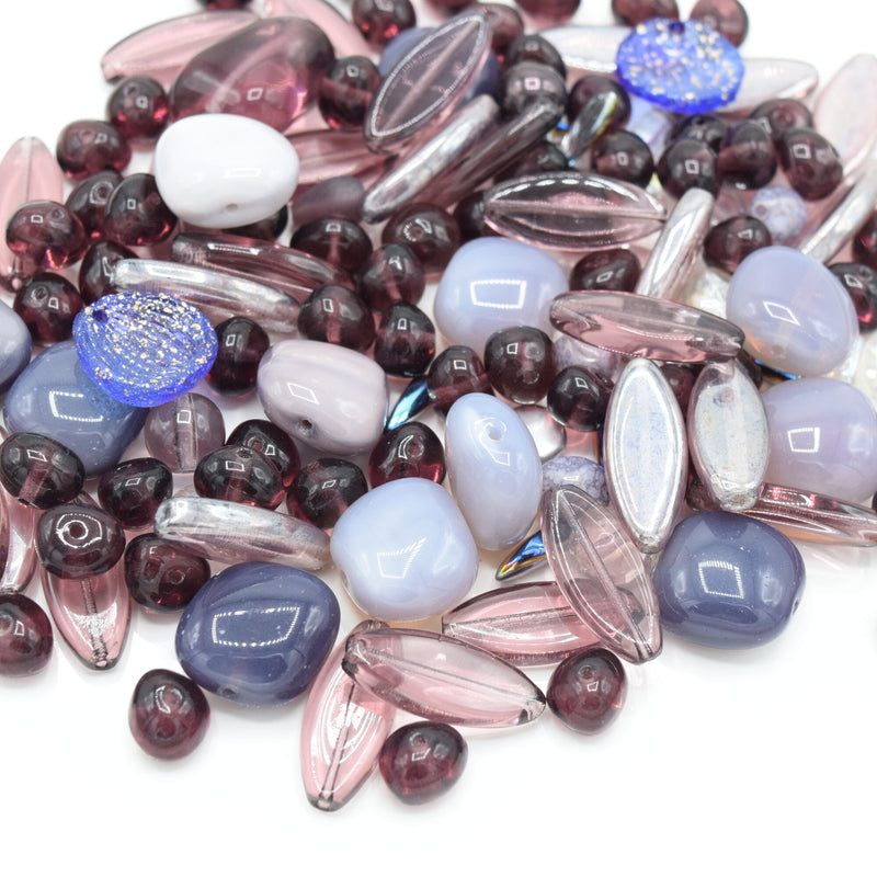 Czech Glass Mixed Beads 100g - Purple / Lilac