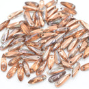 Czech Pressed Glass Dagger Beads 3x11mm (60pcs) - Silver / Metallic Bronze