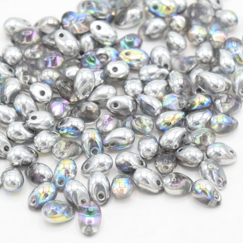 Czech Pressed Glass Drop Beads 4x6mm (120pcs) - Silver / AB