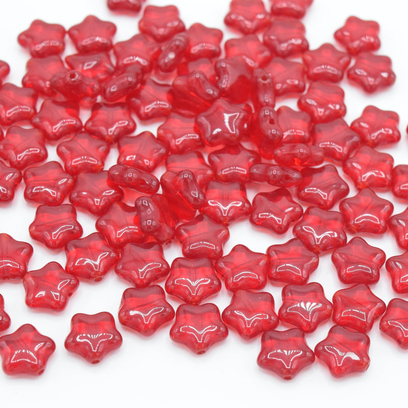 Czech Pressed Glass Star Beads 8mm (40pcs) - Red