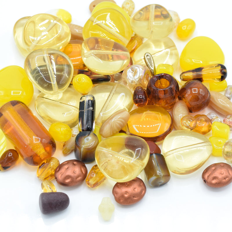 Czech Glass Mixed Beads 100g - Yellow / Topaz