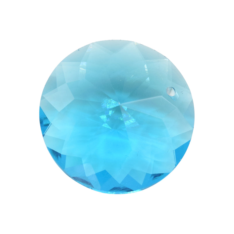 4 x Faceted Glass Round Disc Pendants 30mm - Aquamarine
