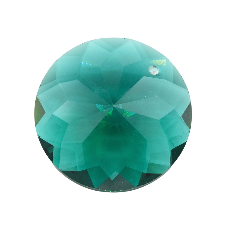 4 x Faceted Glass Round Disc Pendants 30mm - Emerald