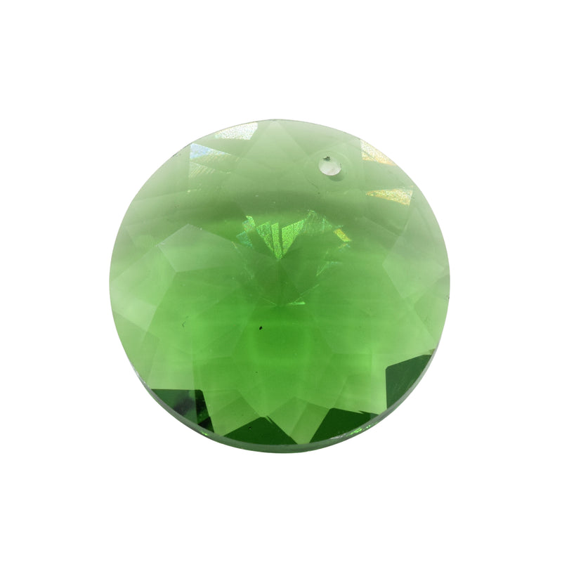 4 x Faceted Glass Round Disc Pendants 30mm - Green