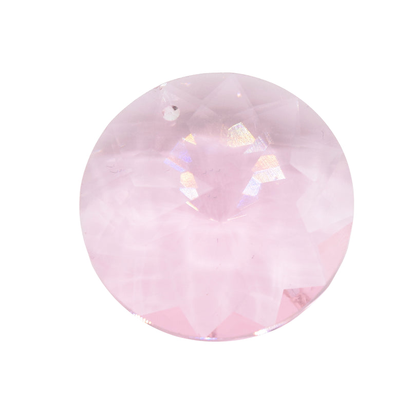 4 x Faceted Glass Round Disc Pendants 30mm - Pink