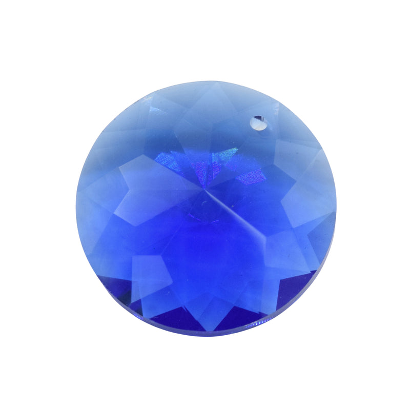 4 x Faceted Glass Round Disc Pendants 30mm - Sapphire