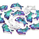 10 x Faceted Glass Dolphin Pendants 21x12mm - Green / Purple