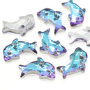 10 x Faceted Glass Dolphin Pendants 21x12mm - Lilac / Blue