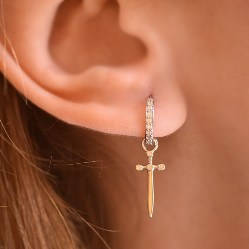 Stylish Dagger Zirconia Hoop Earrings Sterling Silver 18k Gold Plated / Platinum Plated