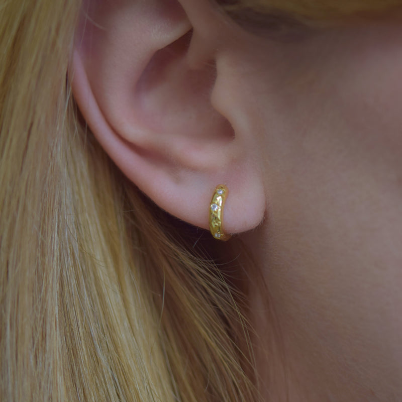 Star Hoop Zirconia Huggie Earrings Sterling Silver 18k Gold Plated / Platinum Plated