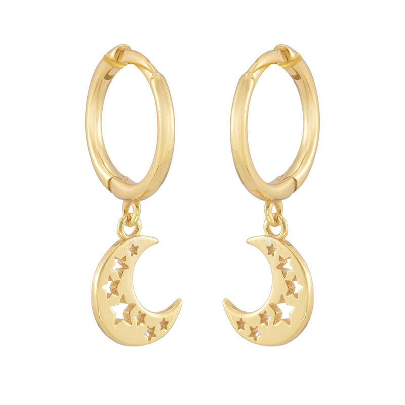 Cosmic Moon and Stars Hoop Earrings Sterling Silver 18k Gold Plated / Platinum Plated