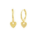 Cute & Dainty Heart Drop Hoop Earrings Sterling Silver 18k Gold Plated / Platinum Plated