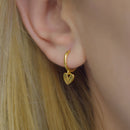 Cute & Dainty Heart Drop Hoop Earrings Sterling Silver 18k Gold Plated / Platinum Plated