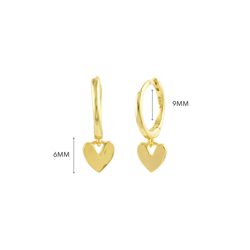 Cute & Dainty Heart Drop Hoop Earrings Sterling Silver 18k Gold Plated / Platinum Plated