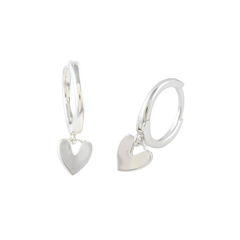 Cute & Dainty Heart Drop Hoop Earrings Sterling Silver 18k Gold Plated / Platinum Plated