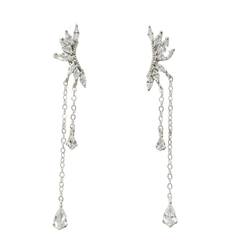 Dangle Flower Zirconia Bar Earrings