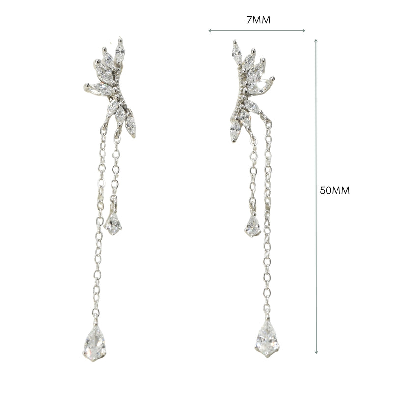 Dangle Flower Zirconia Bar Earrings