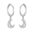 Cosmic Moon and Stars Hoop Earrings Sterling Silver 18k Gold Plated / Platinum Plated