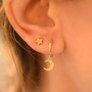 3 Pairs Moon and Star Zirconia Hoop & Stud Earrings Set Sterling Silver 18k Gold Plated / Platinum Plated