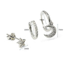 3 Pairs Moon and Star Zirconia Hoop & Stud Earrings Set Sterling Silver 18k Gold Plated / Platinum Plated