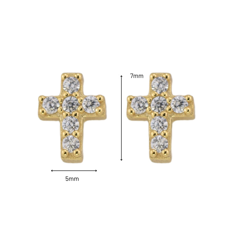 Cute Cross Zirconia Stud Earrings Sterling Silver 18k Gold Plated / Platinum Plated