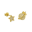 Cute Planet and Star Zirconia Stud Earrings Sterling Silver 18k Gold Plated / Platinum Plated
