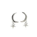 Moon & Flower Zirconia Stud Earrings