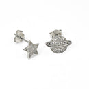 Cute Planet and Star Zirconia Stud Earrings Sterling Silver 18k Gold Plated / Platinum Plated