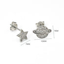 Cute Planet and Star Zirconia Stud Earrings Sterling Silver 18k Gold Plated / Platinum Plated