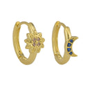 Modern Sun and Moon Zirconia Hoop Earrings Sterling Silver 18k Gold Plated / Platinum Plated