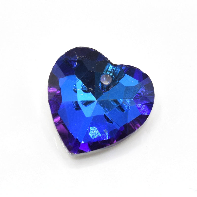 10 x Faceted Table Cut Glass Heart Pendants Silver Plated 14mm - Blue / Purple