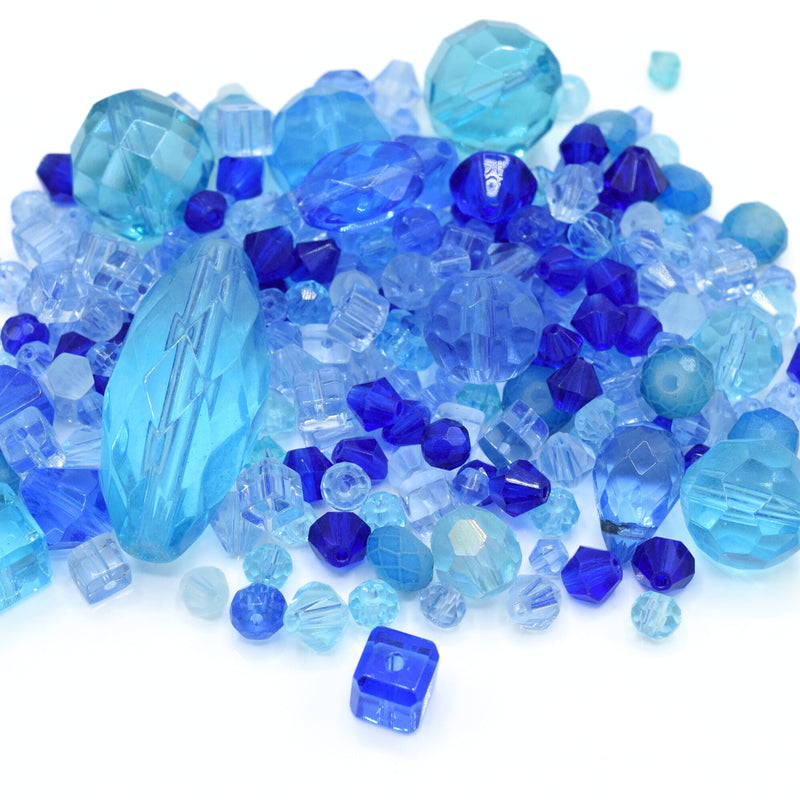 80g x Mixed Shape and Size Glass Beads - Aquamarine