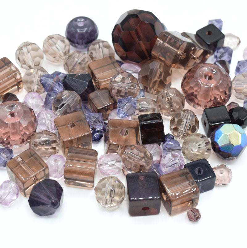 80g x Mixed Shape and Size Glass Beads - Purple