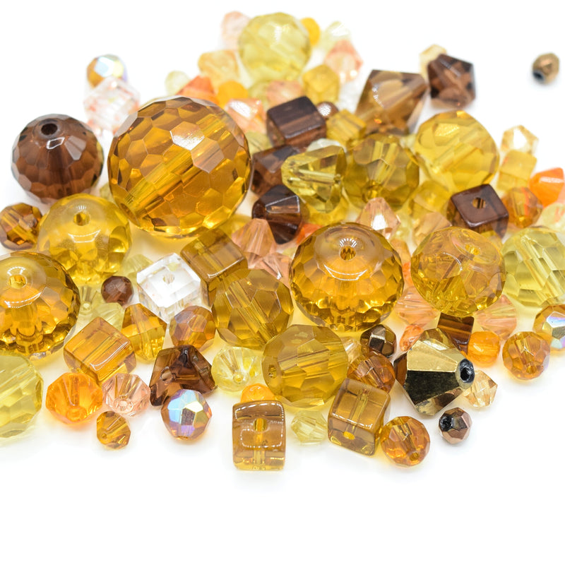 80g x Mixed Shape and Size Glass Beads - Topaz