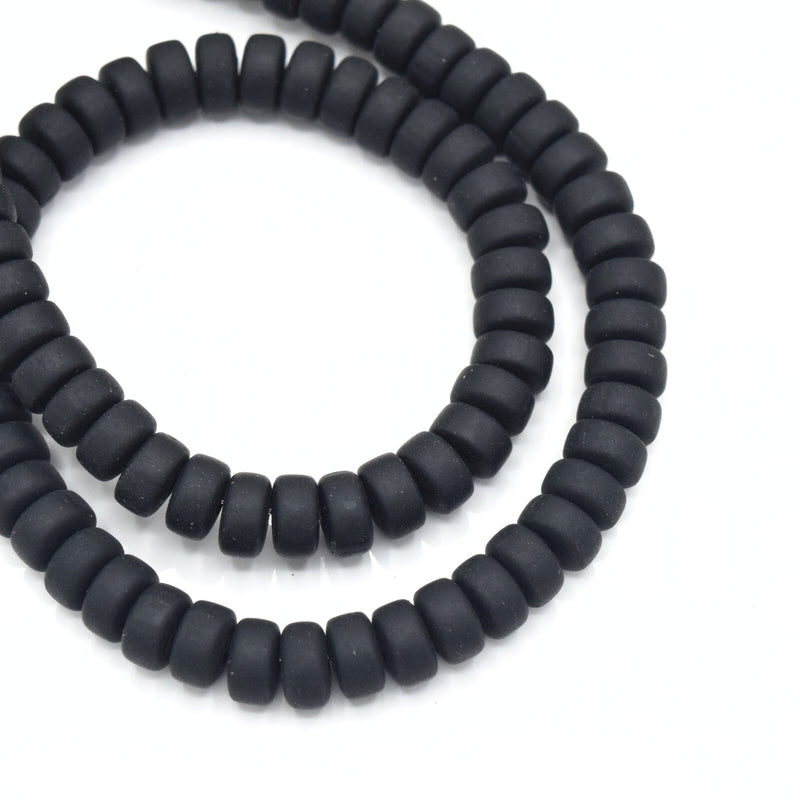 Heishi Polymer Clay Round Beads 6x1mm, 8x1mm - Black