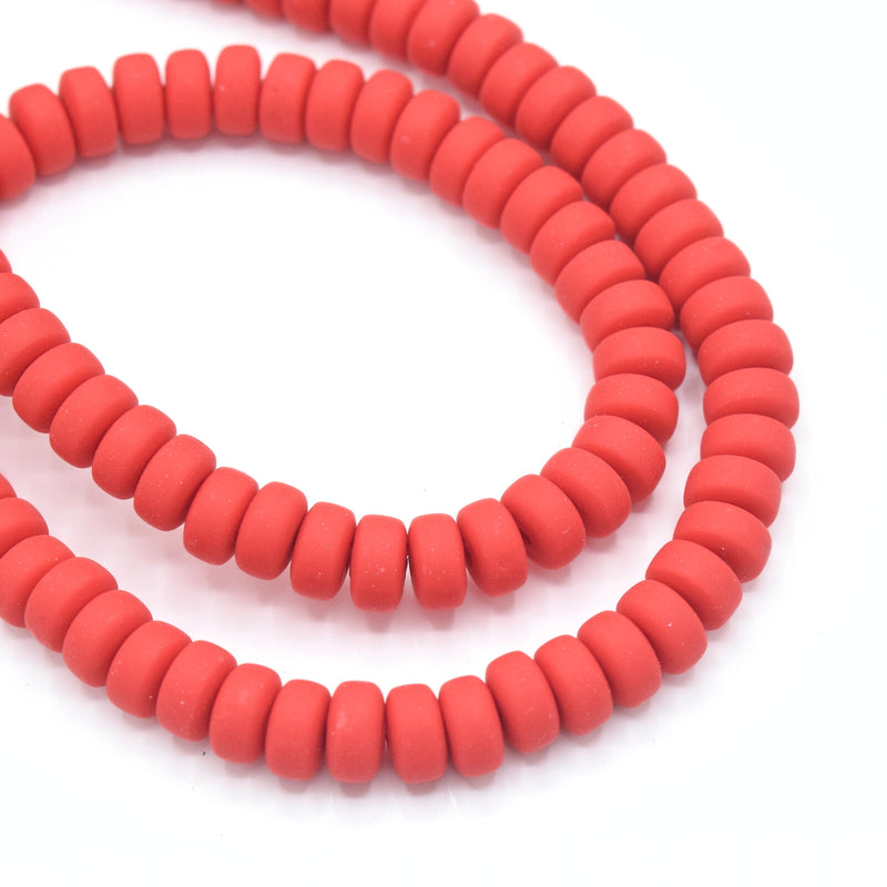Heishi Polymer Clay Round Beads 6x1mm, 6x3mm - Red