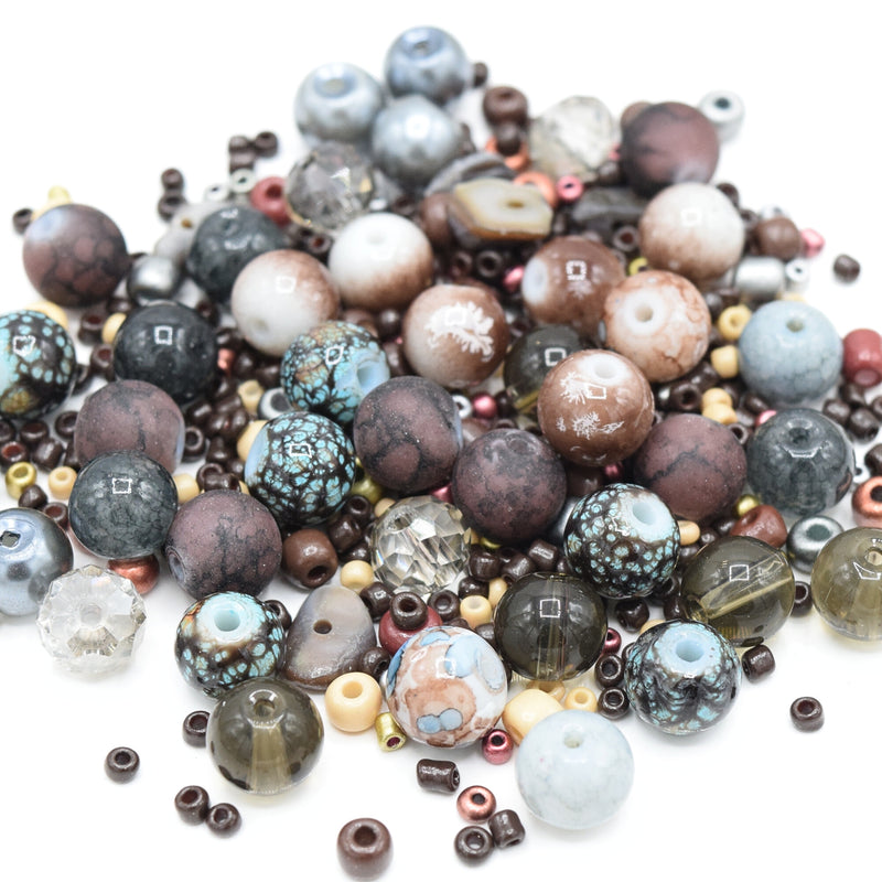 80g x Mixed Shape, Type and Size Glass Beads - Bronze