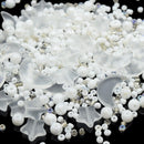 50g x Mixed Star & Moon, Type and Size Glass Beads - White