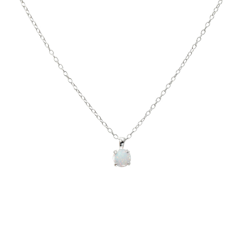 Classic Opal Round Drop Stylish Necklace Sterling Silver Platinum Plated