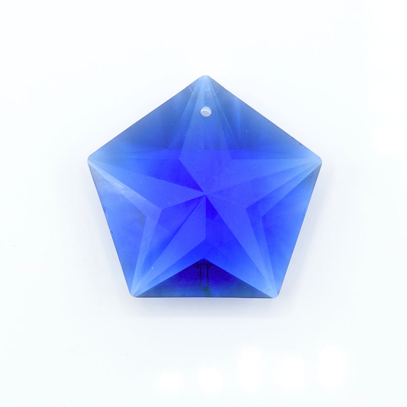 2 x Faceted Glass Pentagon Star Pendants 45x40mm - Sapphire